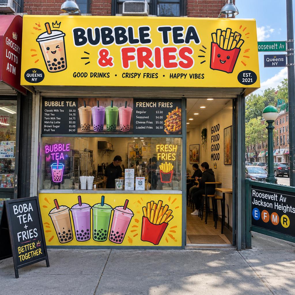 The Boba Fries storefront on a Queens street